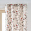 Vintage Pink Rose Floral Linen Texture Curtains Grommet Top 2 Panel