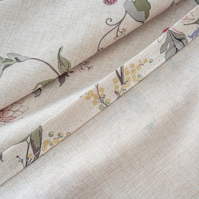 Vintage Pink Rose Floral Linen Texture Curtains Grommet Top 2 Panel