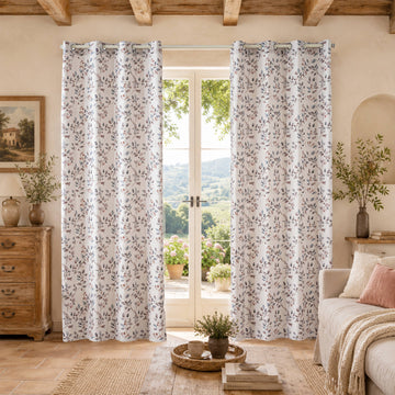 Muted Brown Grey Leaf Berry Print Curtains Grommet Top 2 Panel