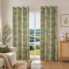 Dark Green Tropical Leaf Linen Texture Curtains Grommet Top 2 Panel