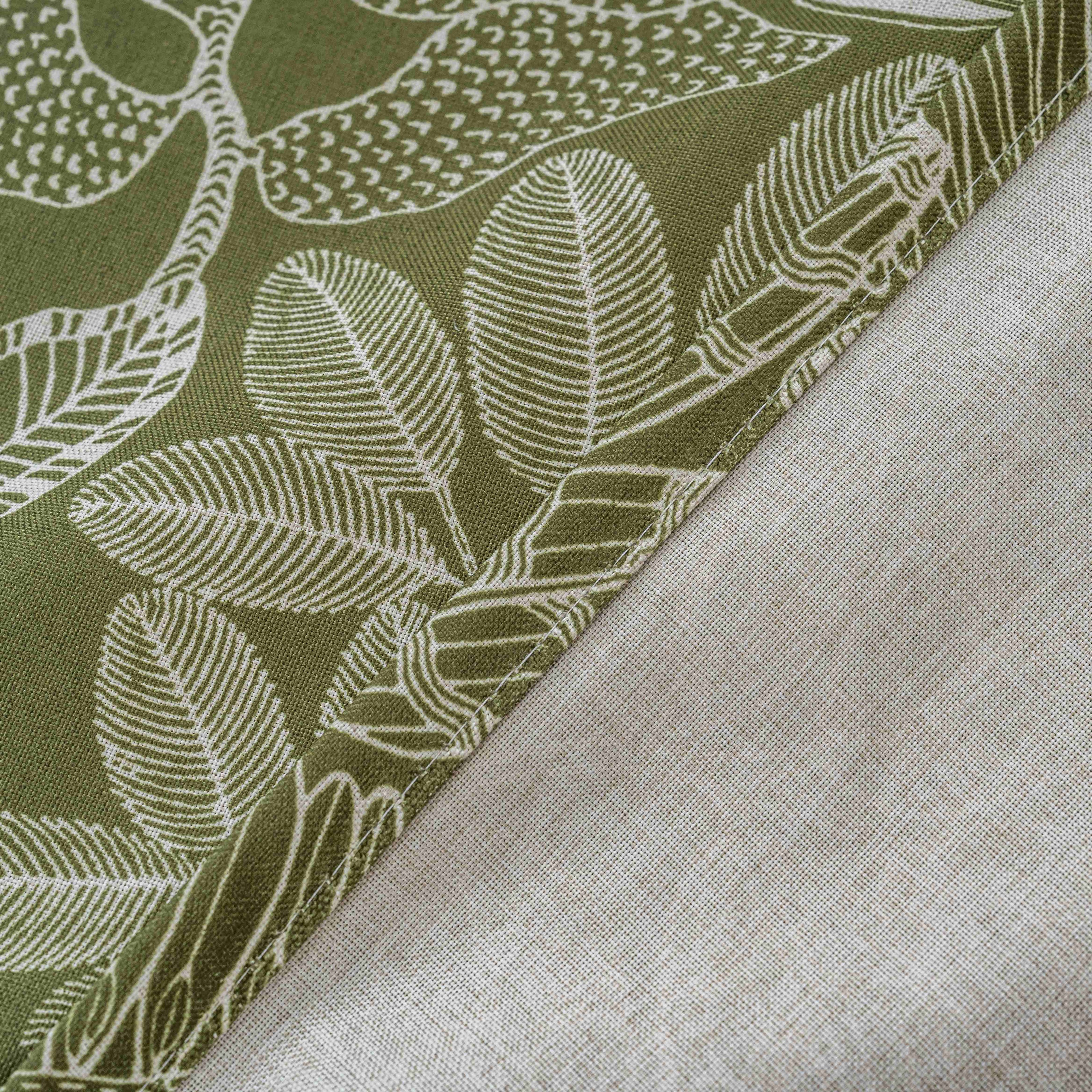 Dark Green Tropical Leaf Linen Texture Curtains Grommet Top 2 Panel