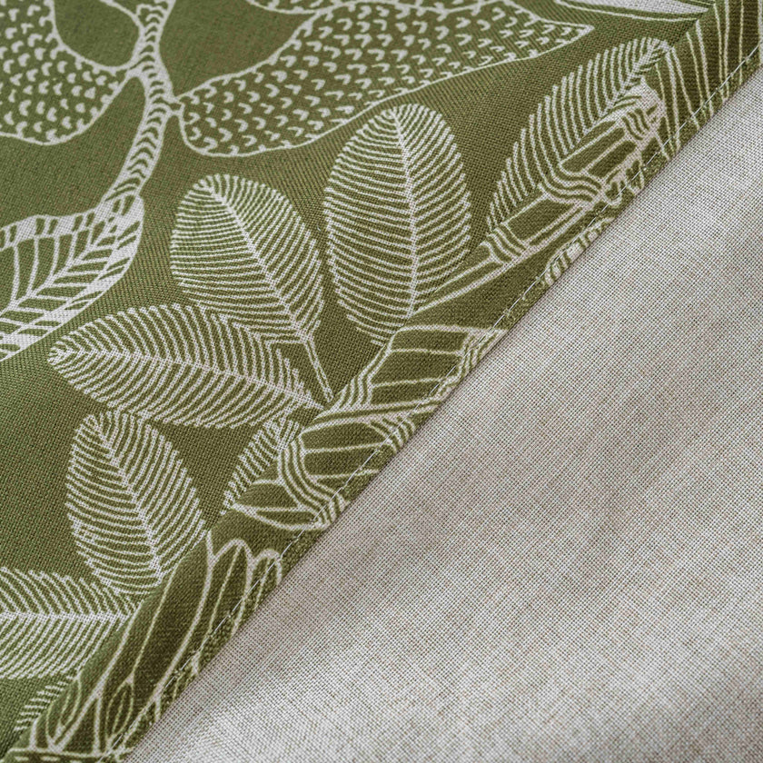 Dark Green Tropical Leaf Linen Texture Curtains Grommet Top 2 Panel