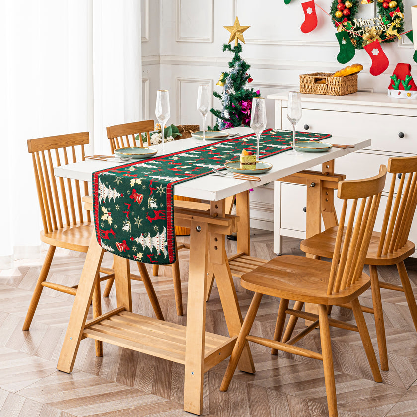 Dark Green Christmas Print Table Runner Holiday Table Decor Accessories