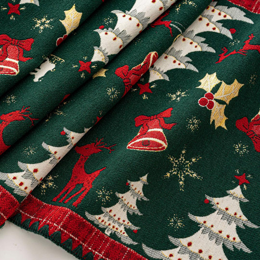 Dark Green Christmas Print Table Runner Holiday Table Decor Accessories
