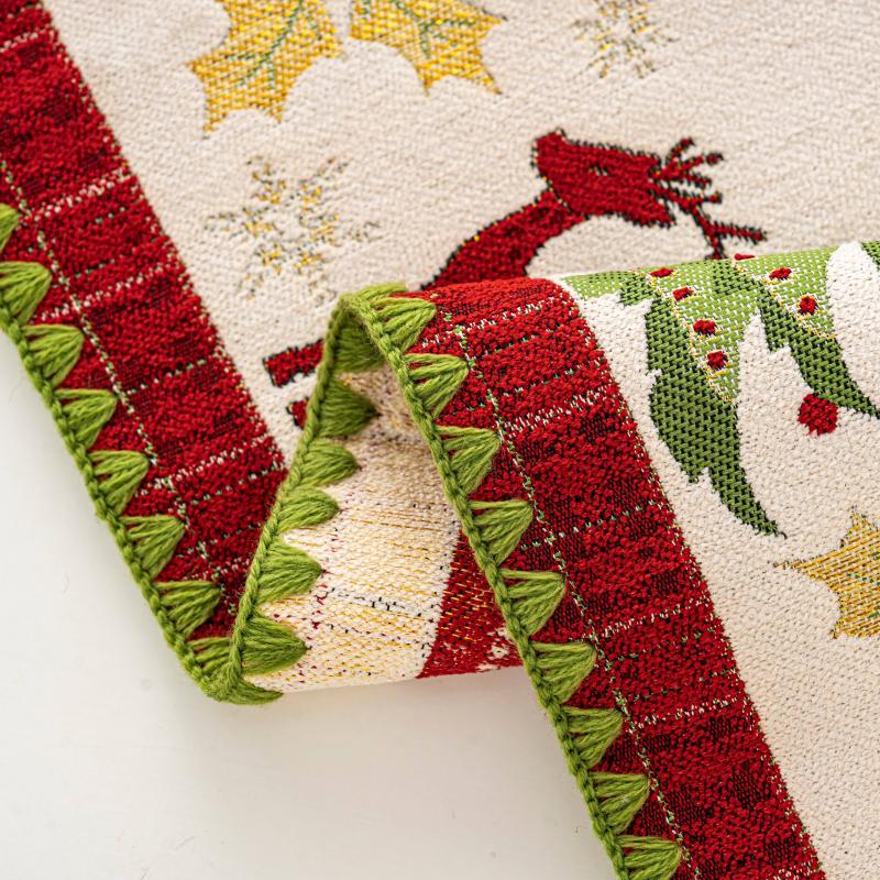 Cream Christmas Print Table Runner Holiday Table Decor Accessories