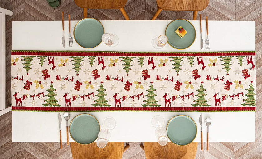 Cream Christmas Print Table Runner Holiday Table Decor Accessories