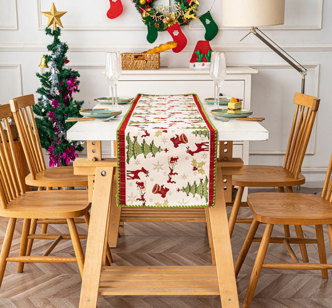 Cream Christmas Print Table Runner Holiday Table Decor Accessories