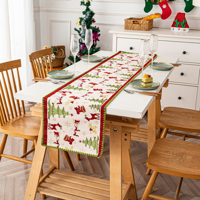 Cream Christmas Print Table Runner Holiday Table Decor Accessories