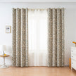 Grey Watercolor Leaf Linen Texture Curtains Grommet Top 2 Panel