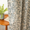 Grey Watercolor Leaf Linen Texture Curtains Grommet Top 2 Panel