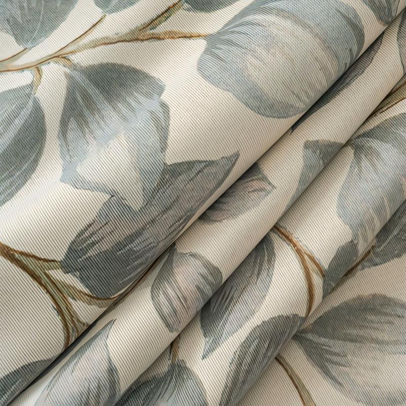 Grey Watercolor Leaf Linen Texture Curtains Grommet Top 2 Panel