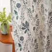 Dark Green Sketch Floral Leaf Linen Texture Curtains Grommet Top 2 Panel