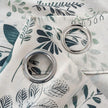 Dark Green Sketch Floral Leaf Linen Texture Curtains Grommet Top 2 Panel