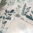 Dark Green Sketch Floral Leaf Linen Texture Curtains Grommet Top 2 Panel