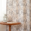 Muted Brown Vintage Twig Floral Linen Texture Curtains Grommet Top 2 Panel