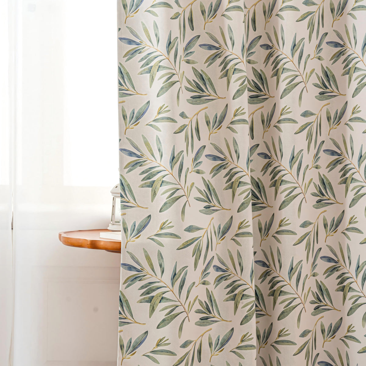 Fresh Green Olive Leaf Linen Texture Curtains Grommet Top 2 Panel