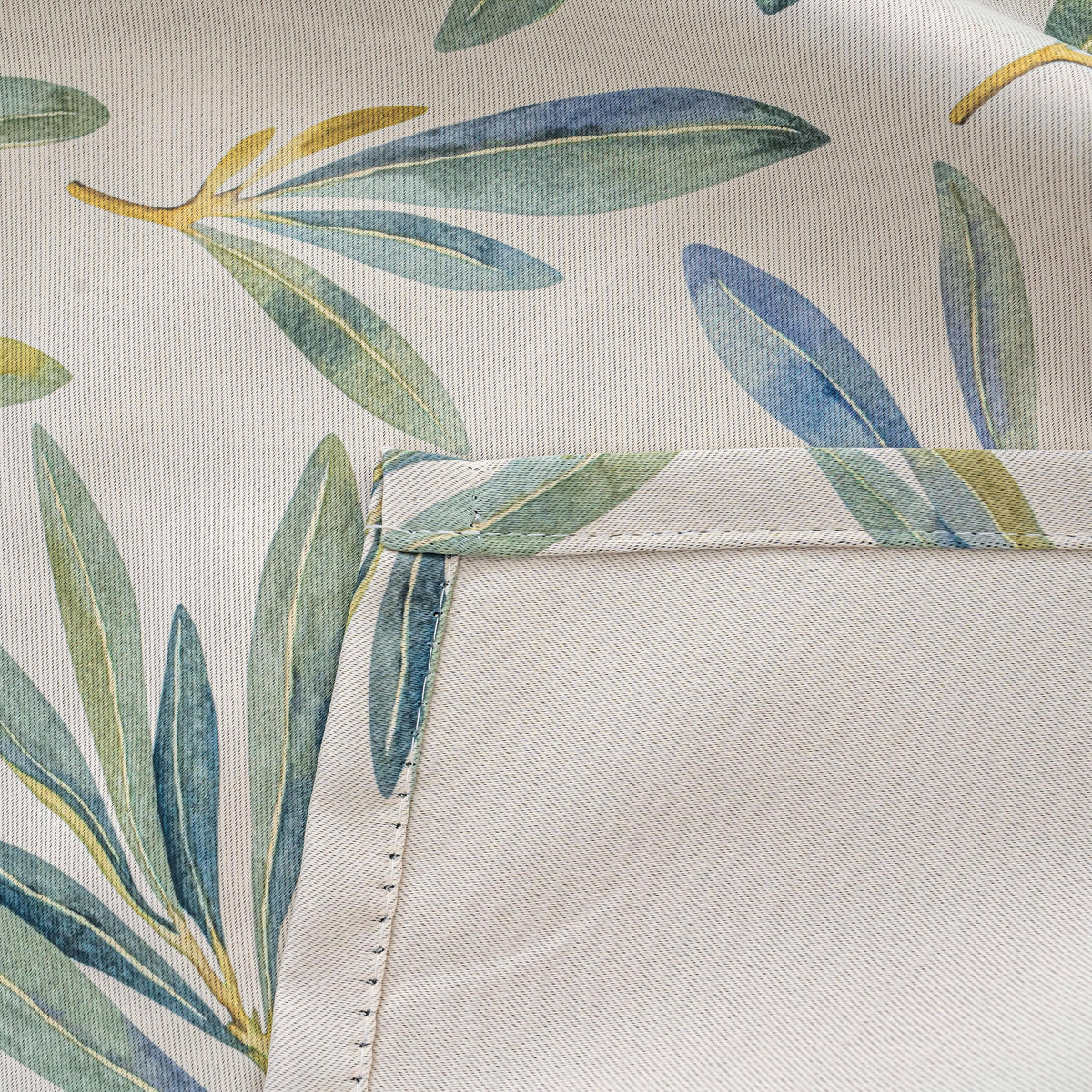 Fresh Green Olive Leaf Linen Texture Curtains Grommet Top 2 Panel