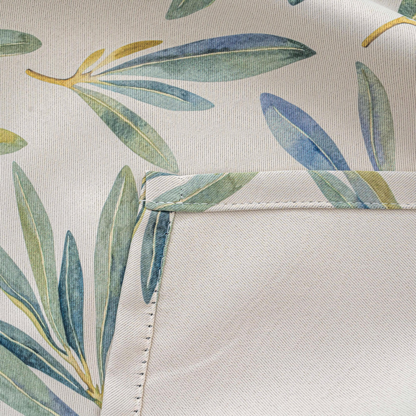 Fresh Green Olive Leaf Linen Texture Curtains Grommet Top 2 Panel