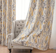 Yellow Grey Vintage Floral Linen Texture Curtains Grommet Top 2 Panel