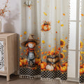 Bring cozy autumn vibes to your home with this Fall Curtain featuring pumpkins, sunflowers, leaves, and scarecrow design. Perfect seasonal window décor for Thanksgiving and harvest time.