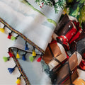 Add festive charm with this Merry Christmas Curtain featuring red holiday print, Santa, trees, snowflakes, and ornaments. Perfect Christmas window décor for a warm holiday home.