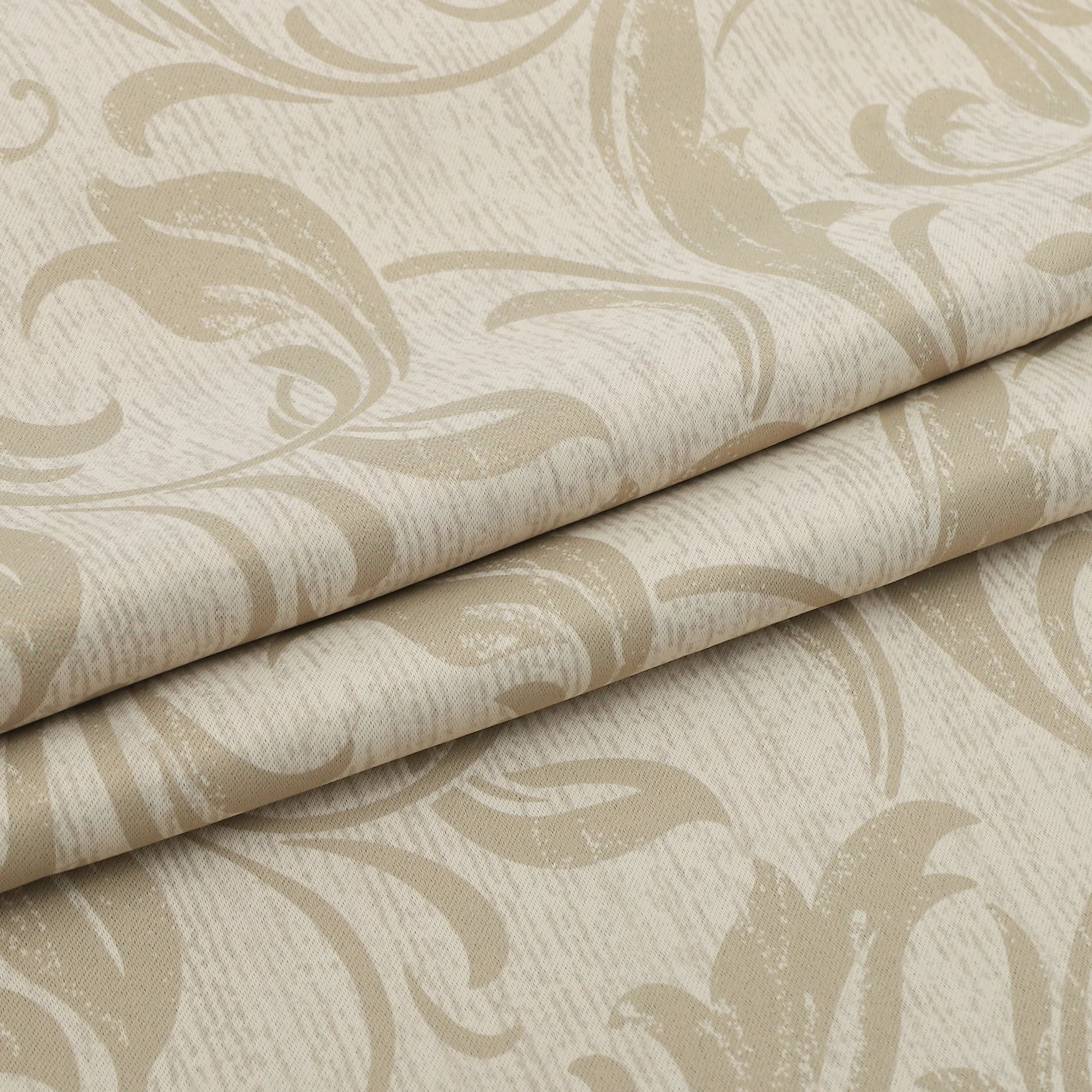 Beige blackout curtain with elegant floral patterns, offering excellent light blocking, enhanced privacy, and a warm, sophisticated look for living rooms, bedrooms, or home offices.