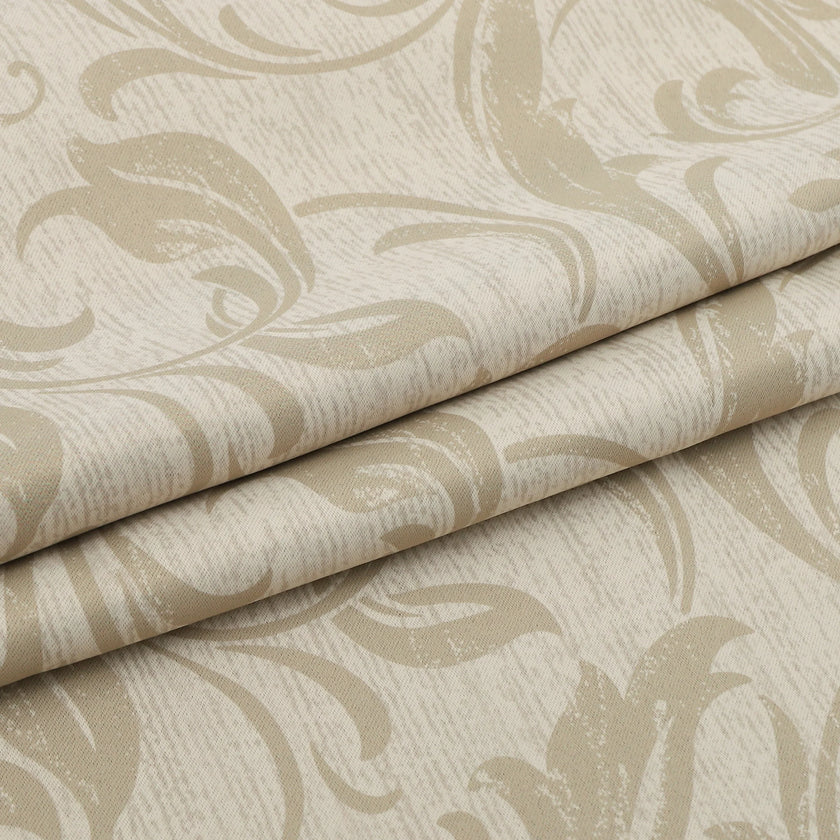 Beige blackout curtain with elegant floral patterns, offering excellent light blocking, enhanced privacy, and a warm, sophisticated look for living rooms, bedrooms, or home offices.
