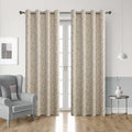 Beige blackout curtain with elegant floral patterns, offering excellent light blocking, enhanced privacy, and a warm, sophisticated look for living rooms, bedrooms, or home offices.