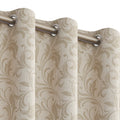 Beige blackout curtain with elegant floral patterns, offering excellent light blocking, enhanced privacy, and a warm, sophisticated look for living rooms, bedrooms, or home offices.