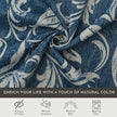 Elegant blue blackout curtain with intricate white floral patterns, designed to block sunlight, enhance privacy, and add a sophisticated touch to any living room or bedroom d¨¦cor.