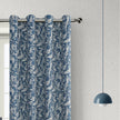 Elegant blue blackout curtain with intricate white floral patterns, designed to block sunlight, enhance privacy, and add a sophisticated touch to any living room or bedroom d¨¦cor.
