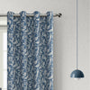 Elegant blue blackout curtain with intricate white floral patterns, designed to block sunlight, enhance privacy, and add a sophisticated touch to any living room or bedroom d¨¦cor.