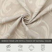 Ivory blackout curtain with delicate floral patterns, designed to block sunlight, ensure privacy, and add a touch of timeless elegance to bedrooms, living rooms, or study spaces.