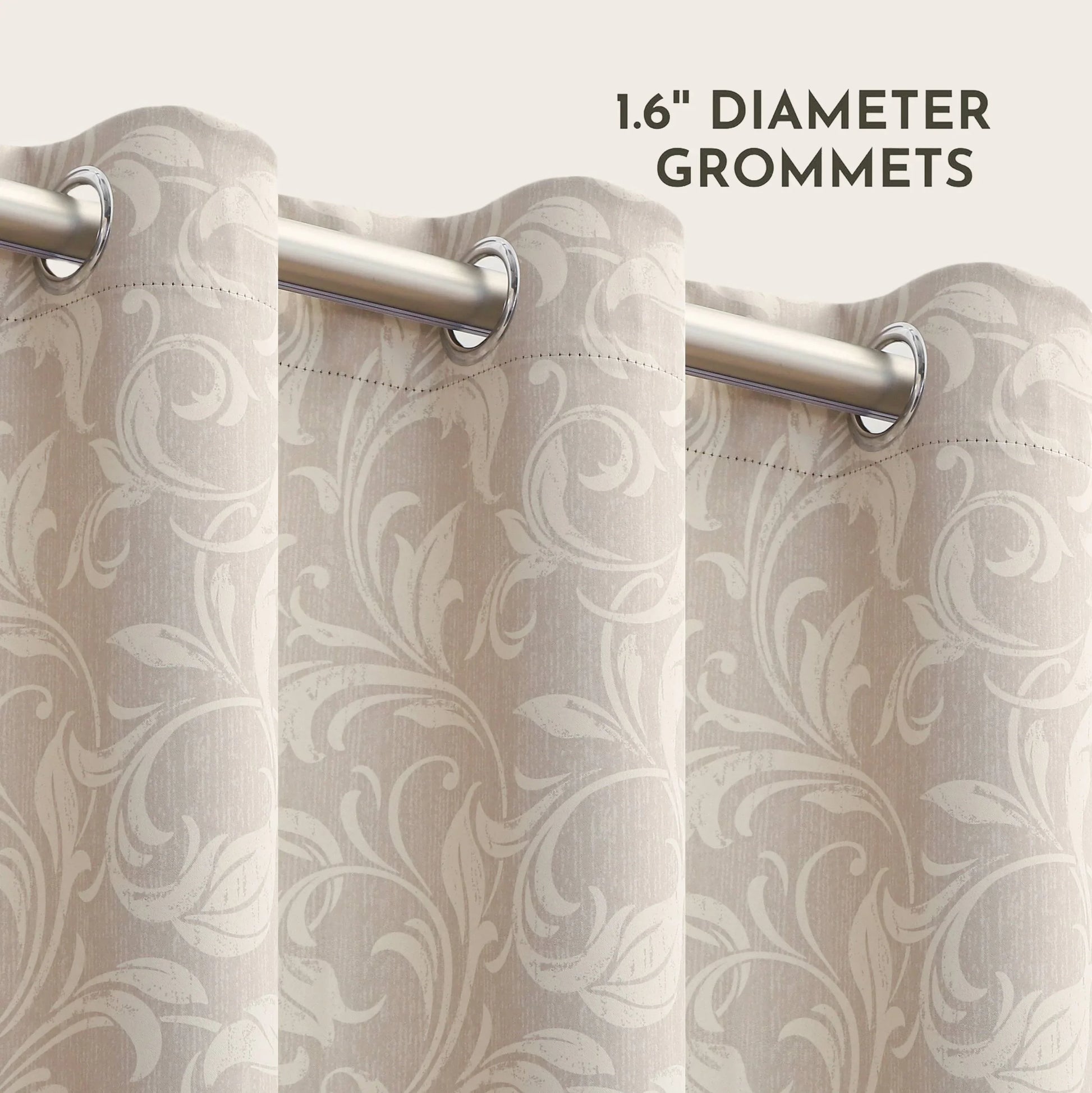 Ivory blackout curtain with delicate floral patterns, designed to block sunlight, ensure privacy, and add a touch of timeless elegance to bedrooms, living rooms, or study spaces.