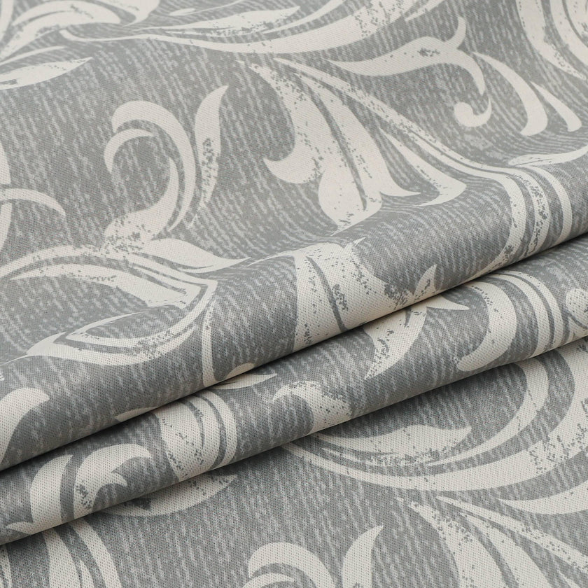 Elegant grey blackout curtain featuring intricate white floral patterns, perfect for blocking sunlight, enhancing privacy, and adding a sophisticated touch to any bedroom, living room, or office d¨¦cor.