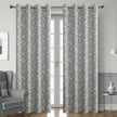 Elegant grey blackout curtain featuring intricate white floral patterns, perfect for blocking sunlight, enhancing privacy, and adding a sophisticated touch to any bedroom, living room, or office d¨¦cor.