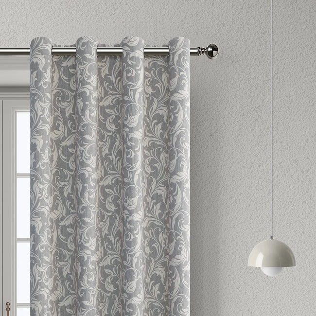 Elegant grey blackout curtain featuring intricate white floral patterns, perfect for blocking sunlight, enhancing privacy, and adding a sophisticated touch to any bedroom, living room, or office d¨¦cor.