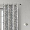 Elegant grey blackout curtain featuring intricate white floral patterns, perfect for blocking sunlight, enhancing privacy, and adding a sophisticated touch to any bedroom, living room, or office d¨¦cor.