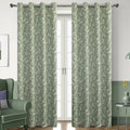 Elegant green blackout curtain with intricate floral vine patterns, offering superior light blocking, privacy, and a fresh, stylish touch for living rooms, bedrooms, or dining areas.