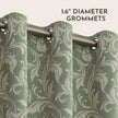 Elegant green blackout curtain with intricate floral vine patterns, offering superior light blocking, privacy, and a fresh, stylish touch for living rooms, bedrooms, or dining areas.