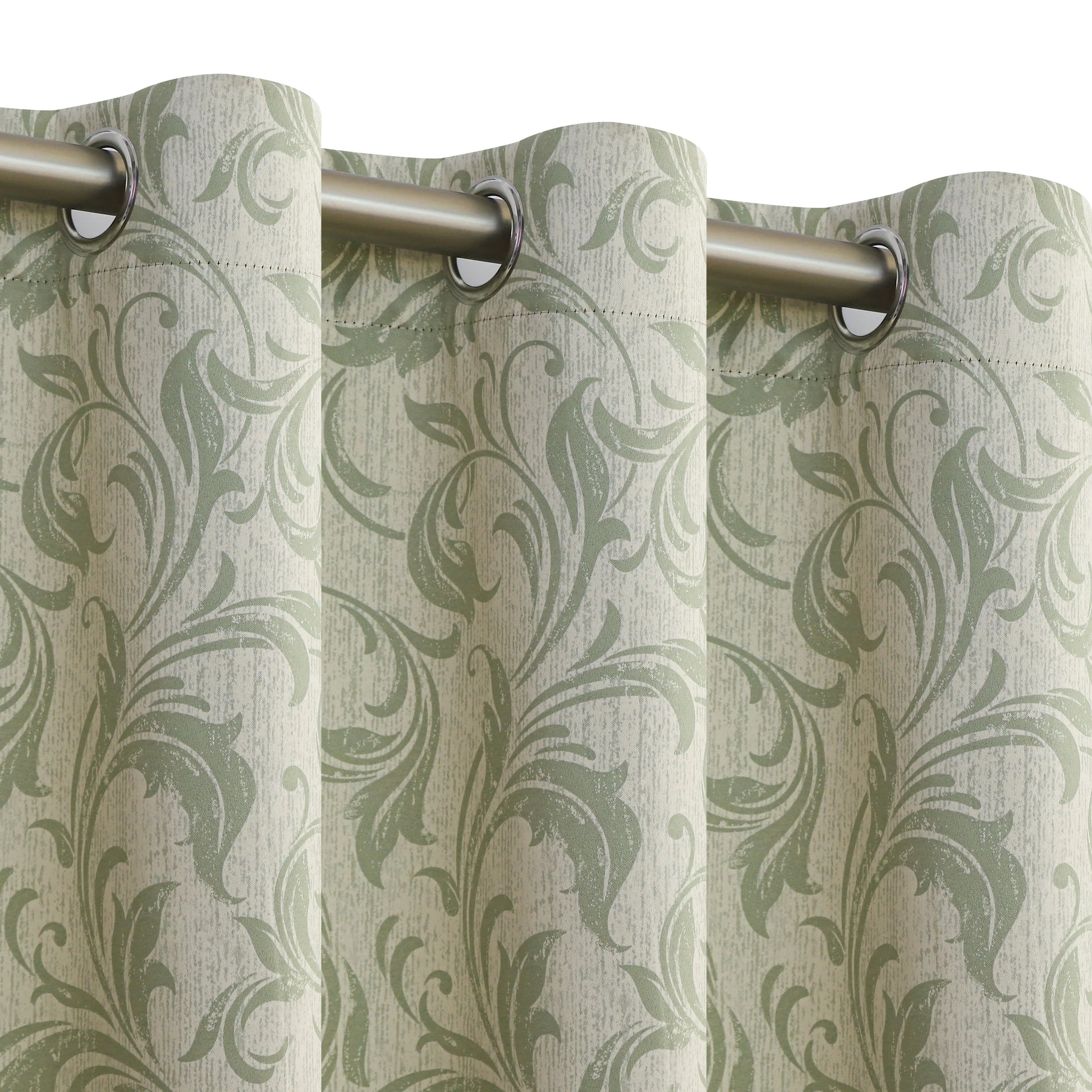 Stylish beige blackout curtain with soft green vine patterns, delivering excellent light blocking and privacy while adding a fresh, elegant touch to living rooms, bedrooms, or dining spaces.