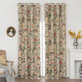 Charming beige blackout curtain with vibrant floral print, featuring yellow, red, and pink blossoms for a fresh, romantic look while providing excellent light blocking and privacy for any room.