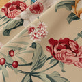 Charming beige blackout curtain with vibrant floral print, featuring yellow, red, and pink blossoms for a fresh, romantic look while providing excellent light blocking and privacy for any room.