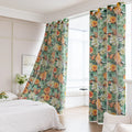 Nature-inspired blackout curtain featuring vibrant green, yellow, and orange roses with delicate butterfly accents, providing excellent light-blocking, privacy, and a fresh, lively touch to bedroom or living room décor.