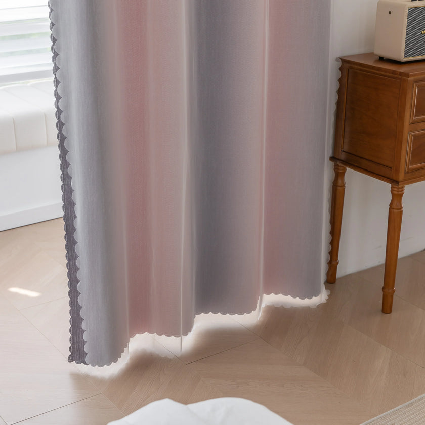 Modern gradient blackout curtain in soft pink and grey tones, offering superior light-blocking and privacy while adding a chic, contemporary touch to your bedroom or living room d¨¦cor.