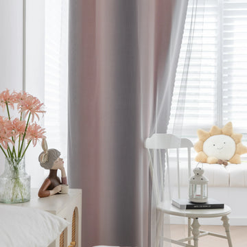 Modern gradient blackout curtain in soft pink and grey tones, offering superior light-blocking and privacy while adding a chic, contemporary touch to your bedroom or living room décor.