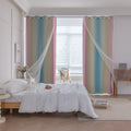 Colorful gradient blackout curtain with soft pink, yellow, and teal hues, designed to block light, enhance privacy, and bring a vibrant, modern charm to any bedroom or living space.