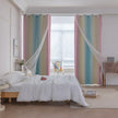 Colorful gradient blackout curtain with soft pink, yellow, and teal hues, designed to block light, enhance privacy, and bring a vibrant, modern charm to any bedroom or living space.