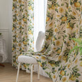 Fresh and vibrant lemon-print blackout curtain featuring lush green leaves and golden citrus fruits, perfect for adding a cheerful Mediterranean touch while blocking sunlight and ensuring privacy in your home.