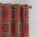 Persian-inspired blackout curtain featuring rich red, navy, and gold tones in an intricate geometric pattern, offering both timeless elegance and effective light-blocking for a warm, stylish home.
